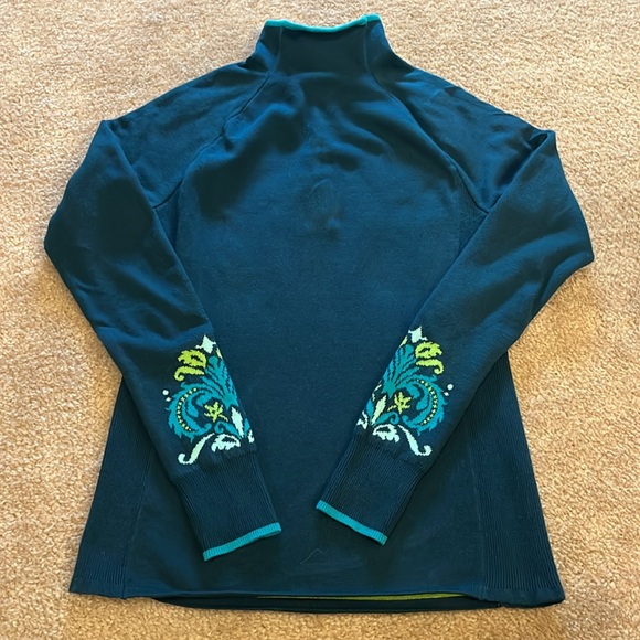 Athleta 1/4 Zip Floral Knit Pullover Sweater
Blue Green with Thumbholes - Size S - Picture 4 of 5